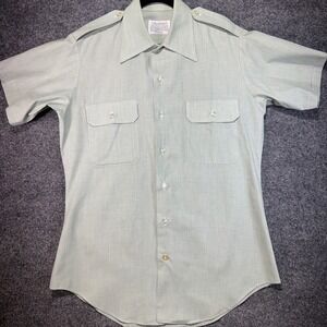 Van Heusen Military Uniform Shirt Mens 15.5 Green Epaulets Vintage USA Made 80's